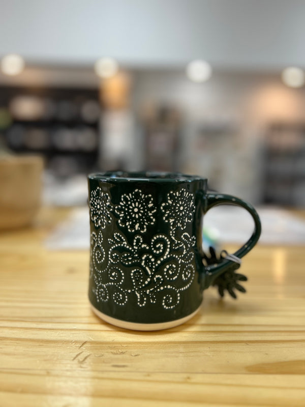 Green Floral Ceramic Mug